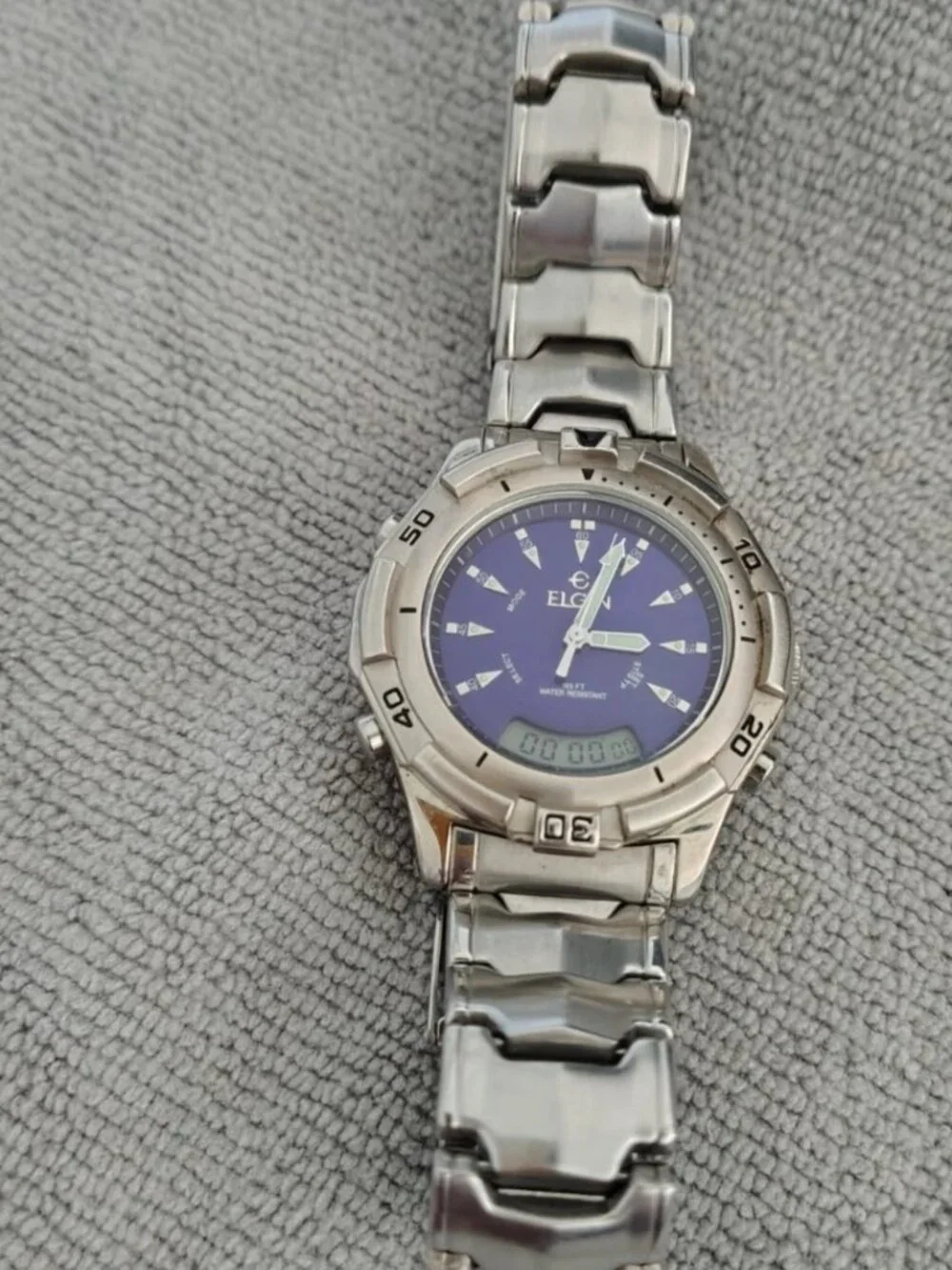 Elgin Blue Sport Watch Analog Digital Stainless Steel Water Resistant 165FT